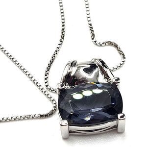 Technibond Classic Platinum Square Grey Crystal Necklace with Warranty 18in